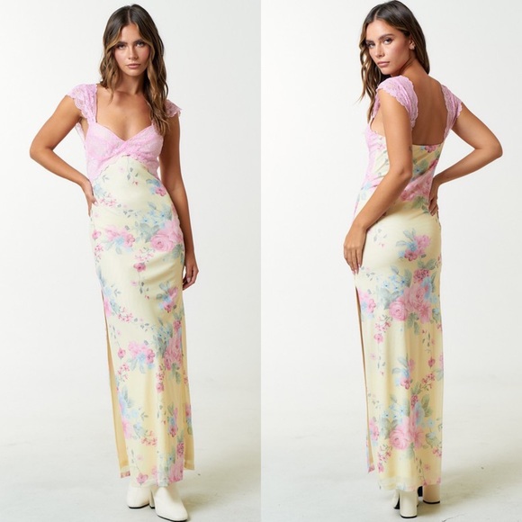 *24 HOUR SALE* Pretty In Pastels Floral Print Lace Maxi Dress - Picture 4 of 10